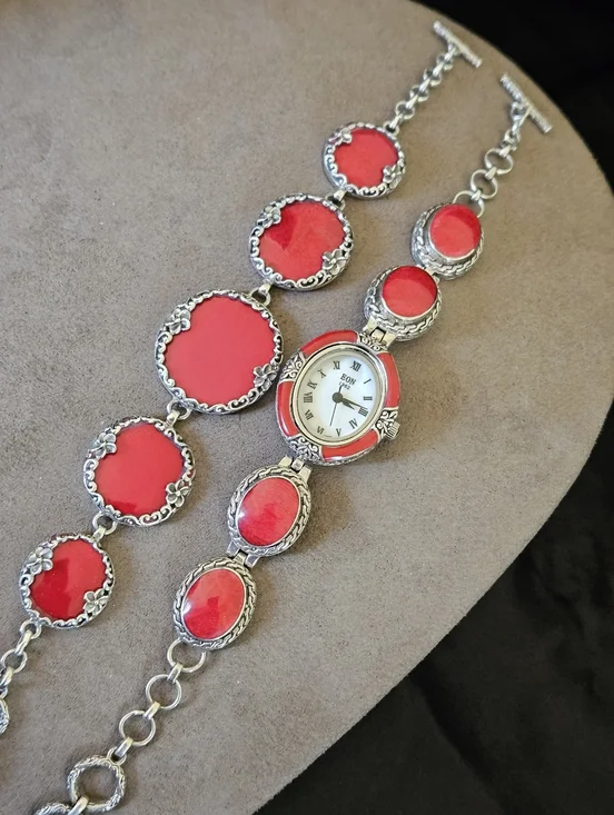 Eon 1962 Set, Sponge Coral Swiss Movement Watch And Bracelet in Sterling Silver - Picture 2 of 13